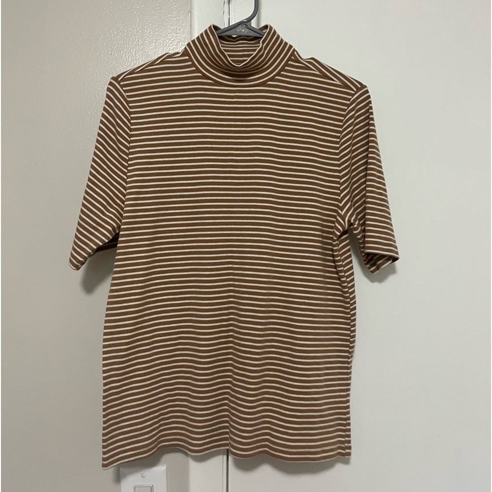 Women’s Striped, Knit, Short-Sleeved Loft Mock-neck Turtleneck